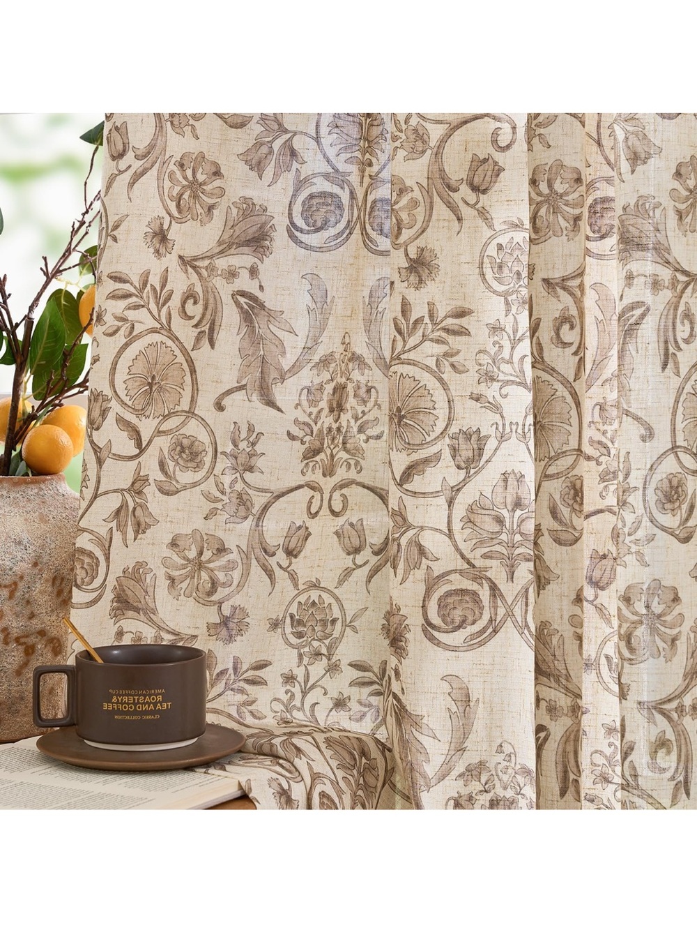 Jinchan Linen Floral Curtains For Living Room With Printed Flower 1087/bb6